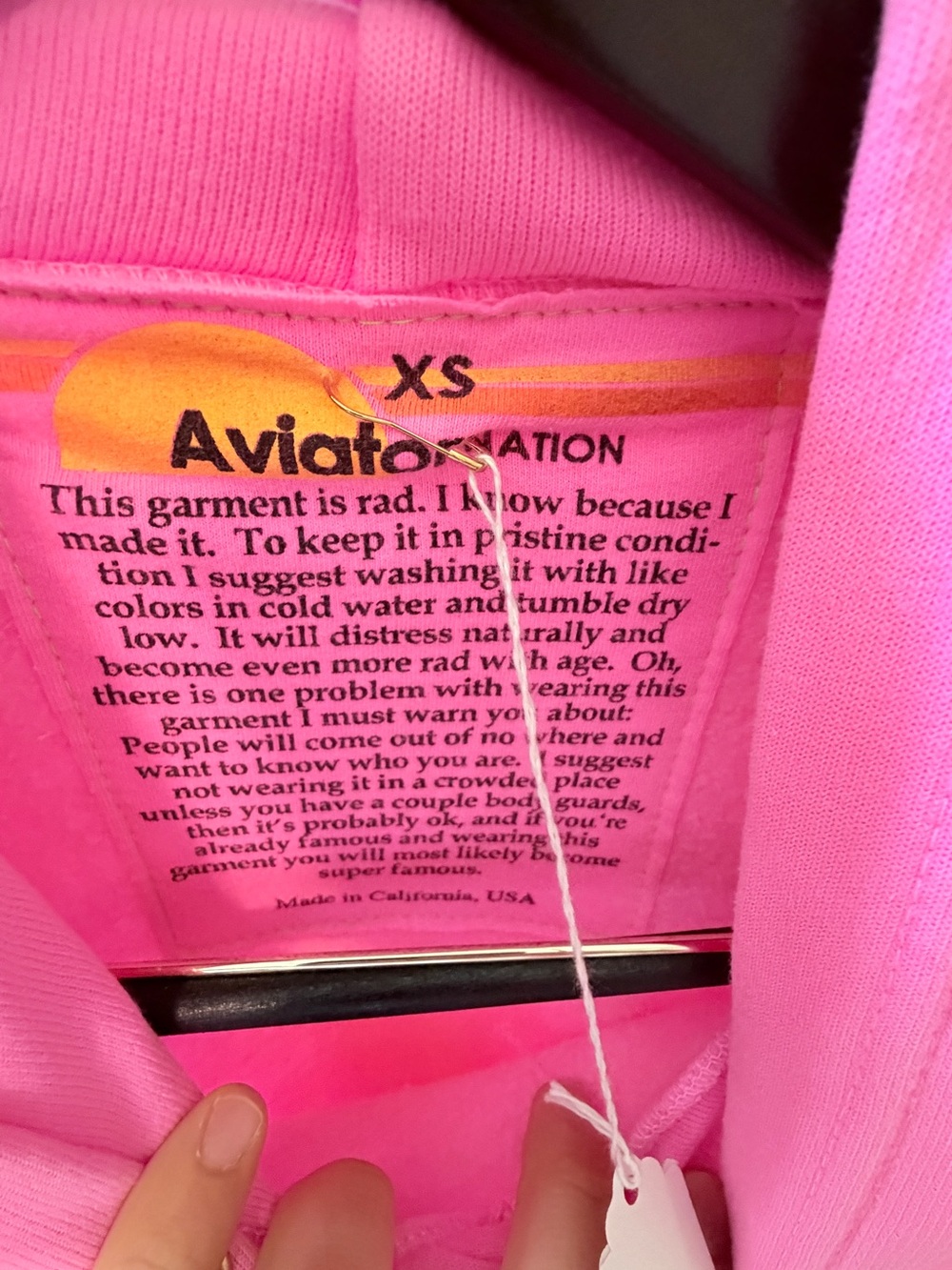 Aviator Nation Hot Pink Hoodie with Purple Bolt Accent - Picture 6 of 7
